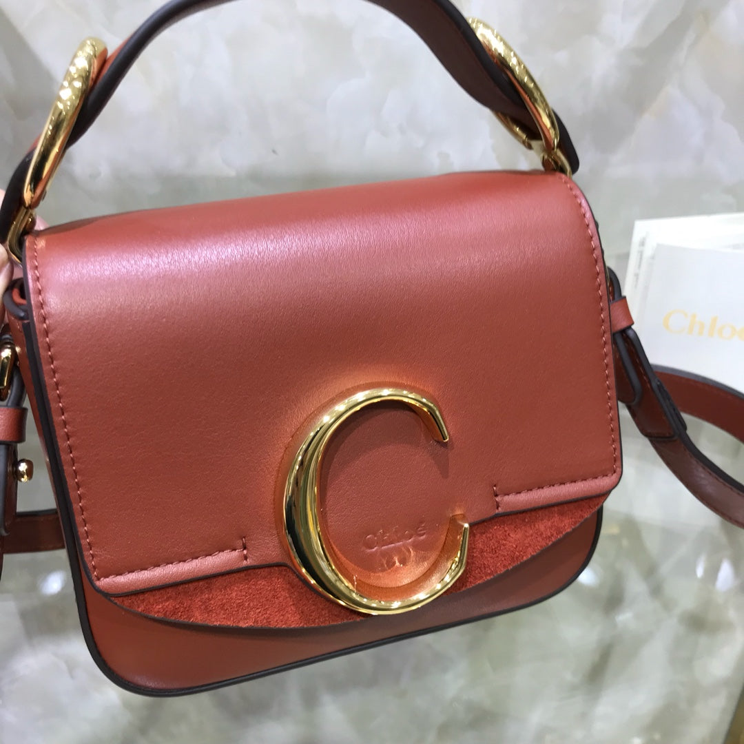克羅C-C Bag 光滑小牛皮拼接麂皮 焦糖色