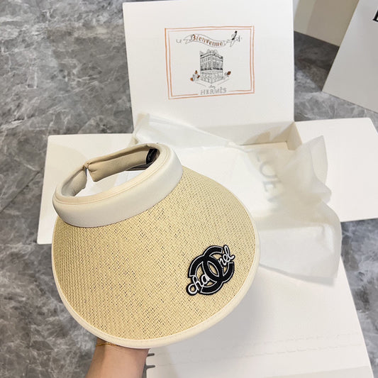 小香家-2024夏季新款編織刺繡Logo遮陽帽 白色