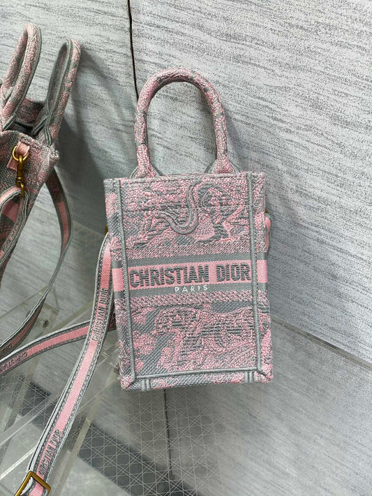 迪D家-Tote Sauvage茹伊印花刺繡系列 粉灰色 mini