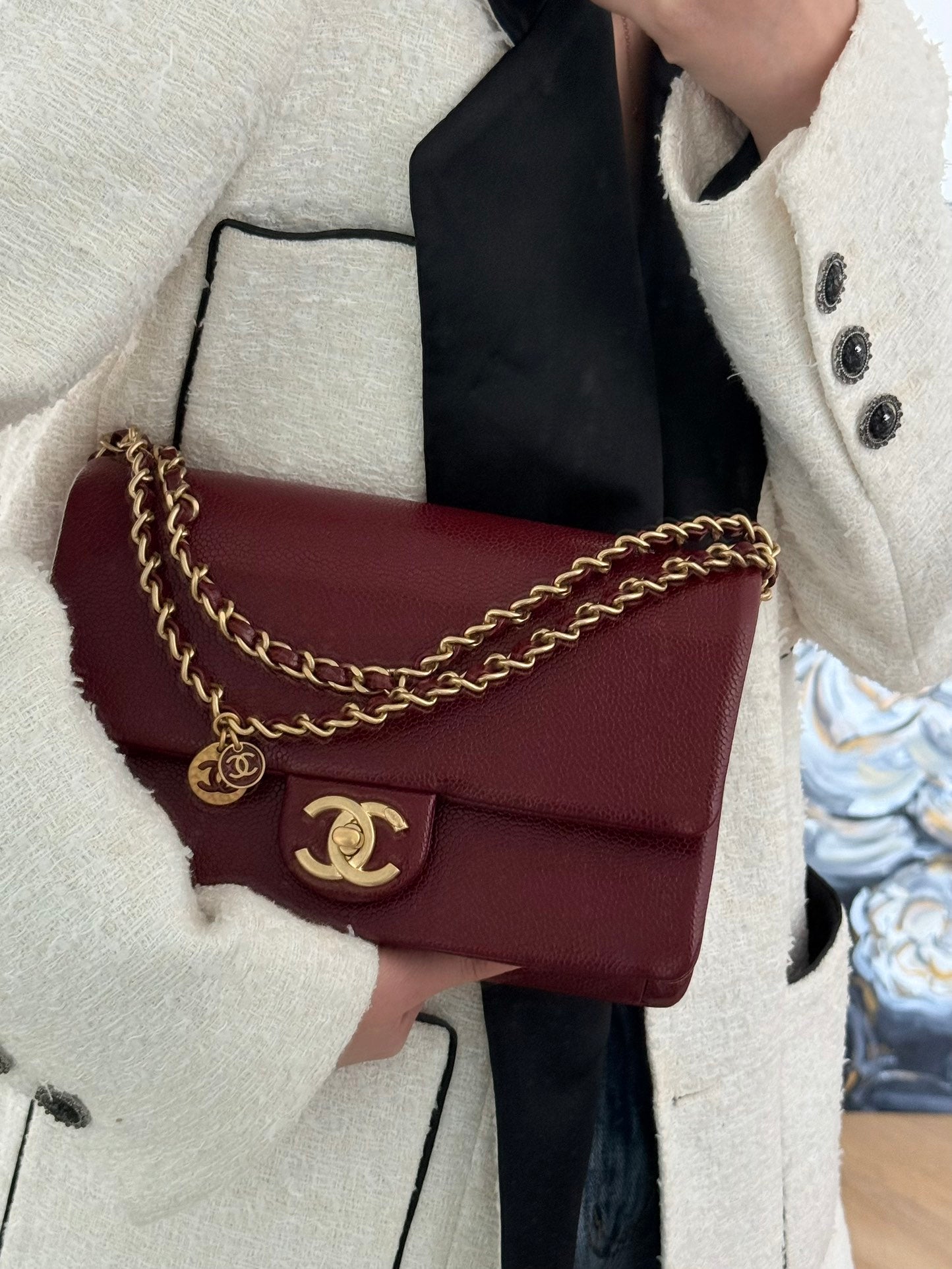 小香家-中古魚子醬口蓋包中號 酒紅色