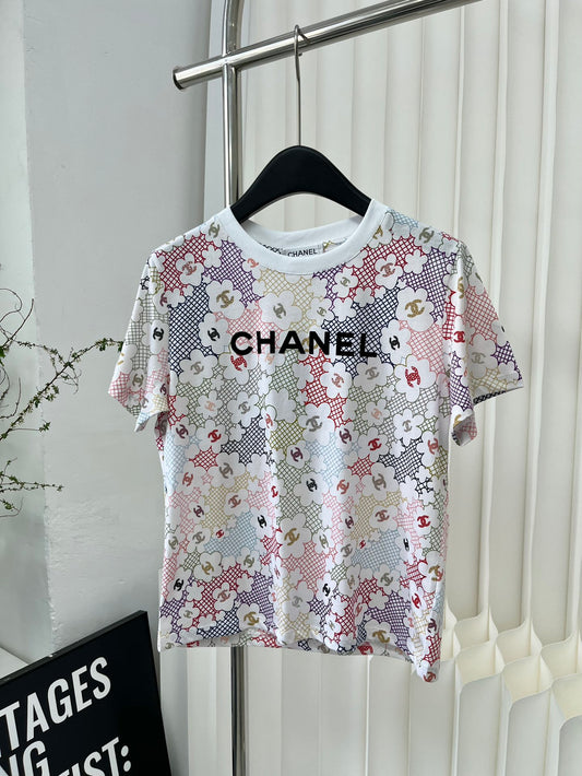 小香風-2403 網格印花訂製絲光全棉TEE