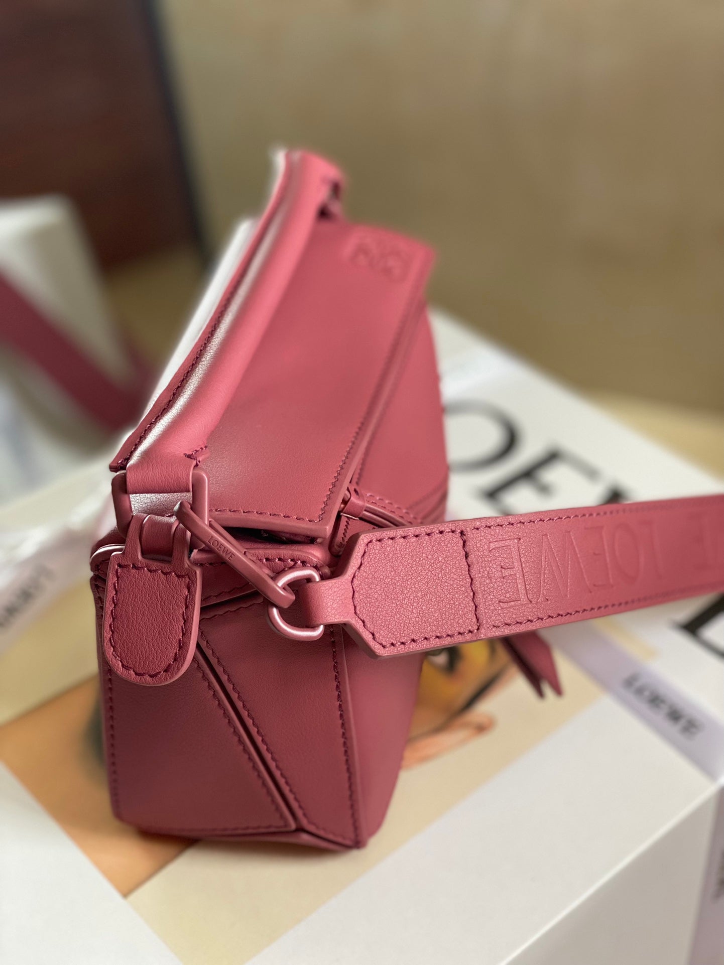 羅L威-puzzle 小牛皮 玫瑰色 Mini