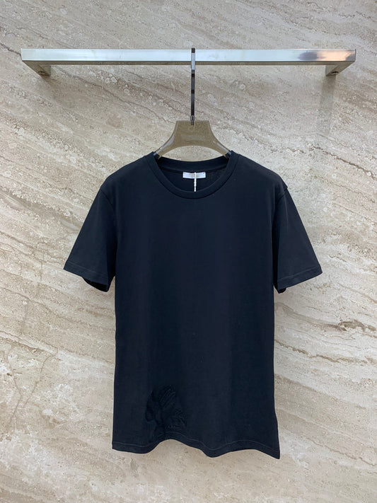 克羅C-2403 24SS春夏新款花朵刺繡短袖TEE 黑色