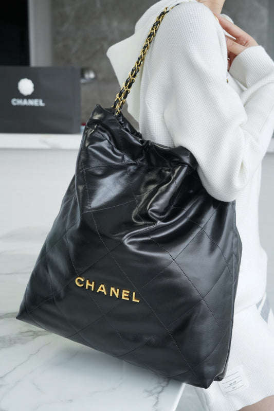小香家-Chanel 22號手袋 黑金色大號