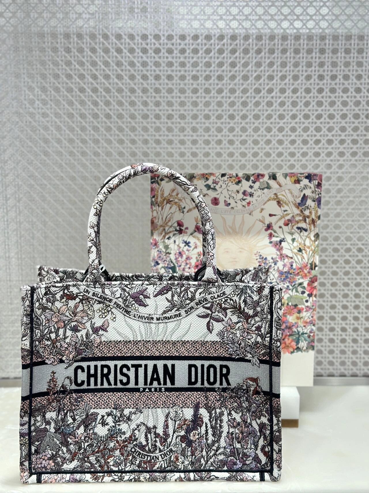 迪D家-2024春夏系列 Book Tote 太陽刺繡 白灰色 中號