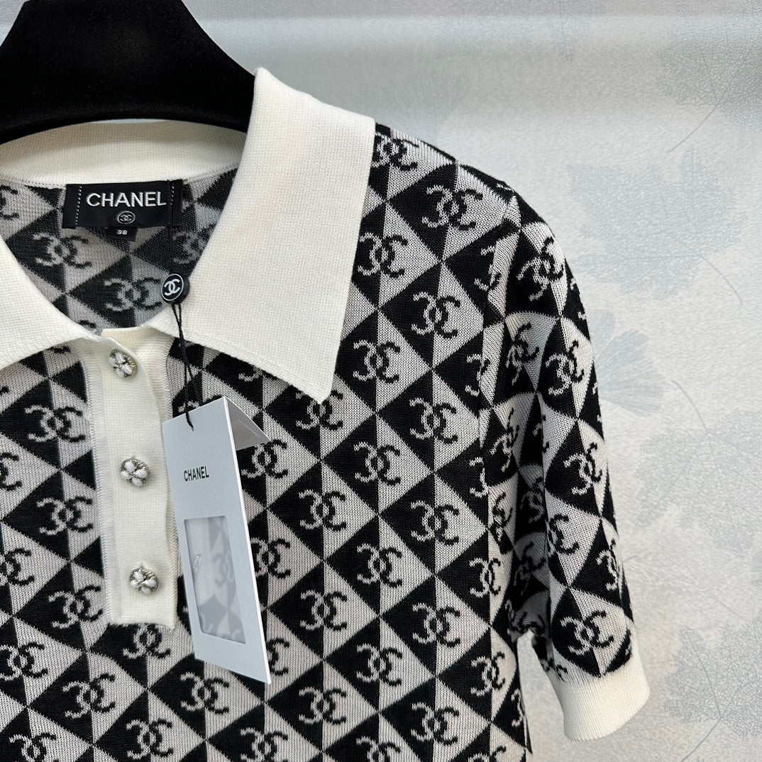 小香家-2404 春夏新品絕美Polo設計紗線短版上衣