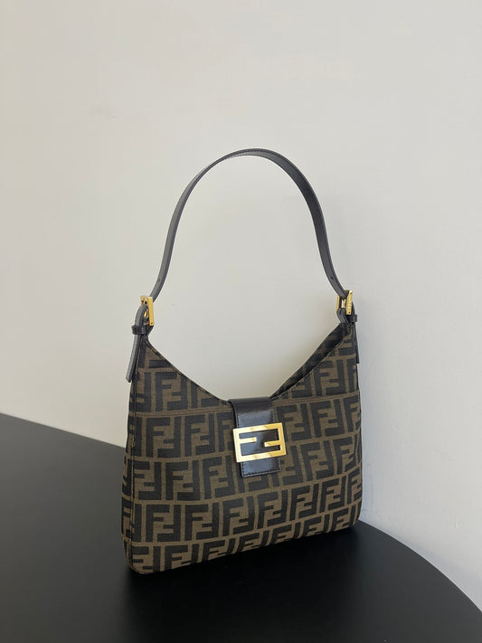 芬F家- 老花中古金扣腋下包