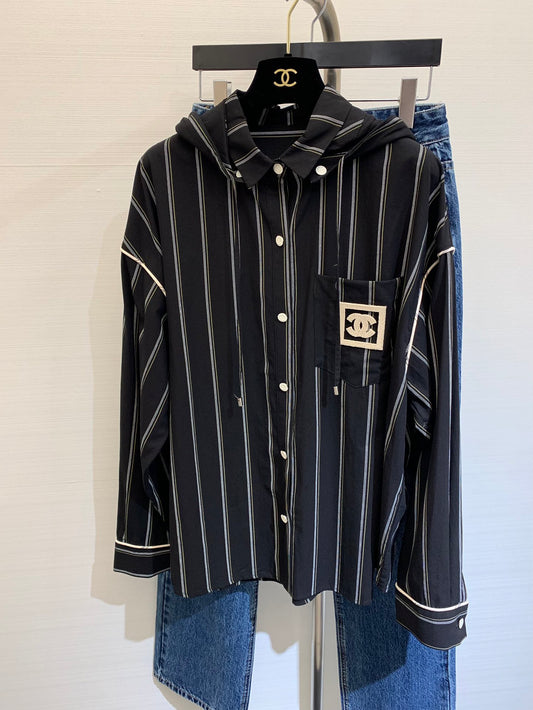 小香家-2403 春夏新款條紋連帽襯衣