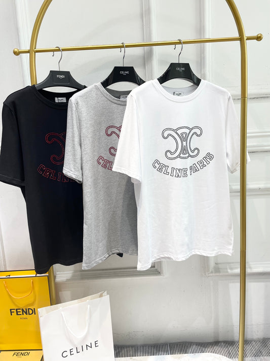 賽C家-2403 燙鑽短袖Tee 白色