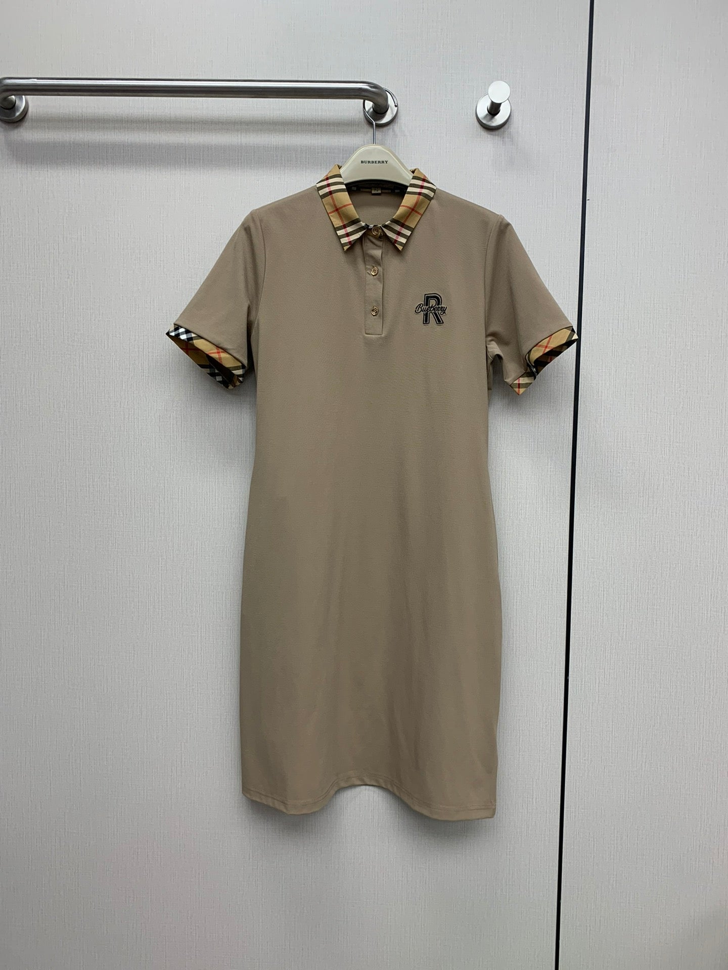 巴B家-2403 早春新款經典格子拼接洋裝 棕色