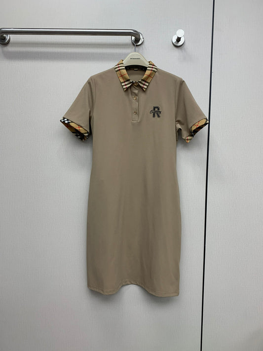 巴B家-2403 早春新款經典格子拼接洋裝 棕色