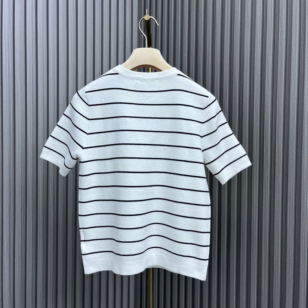 穆M家-2404 24新品上架圓領條紋短袖TEE 白色