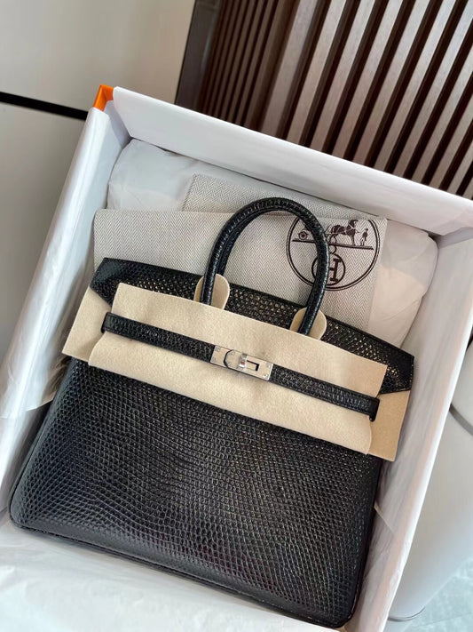 小愛款-Birkin 25 蜥蜴皮 黑色 銀扣