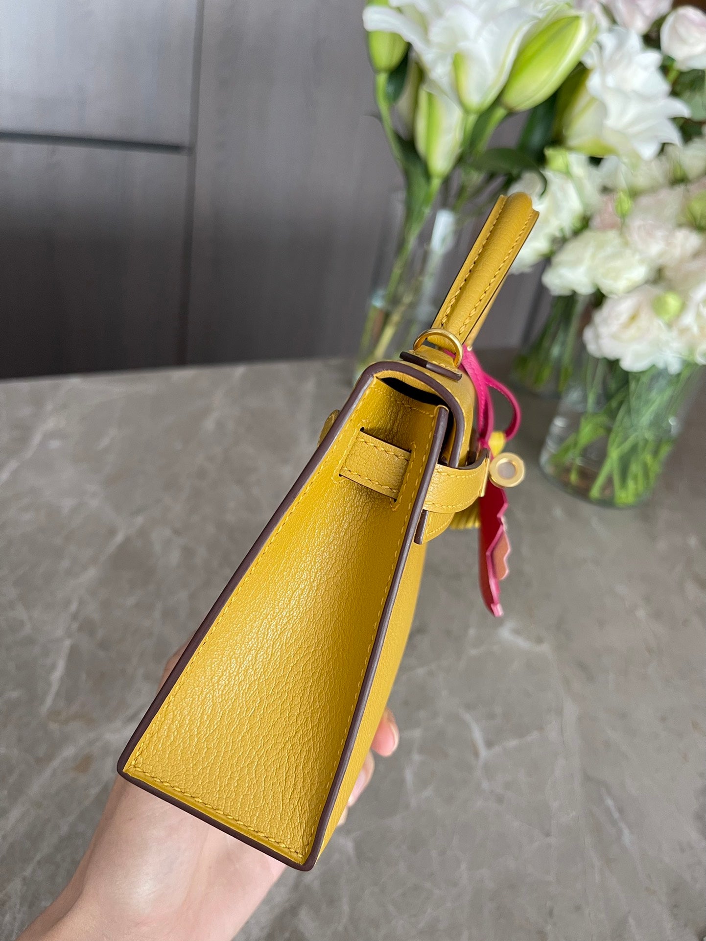 小愛款-Kelly mini 2代 19CM 山羊皮 9D琥珀黃 金扣