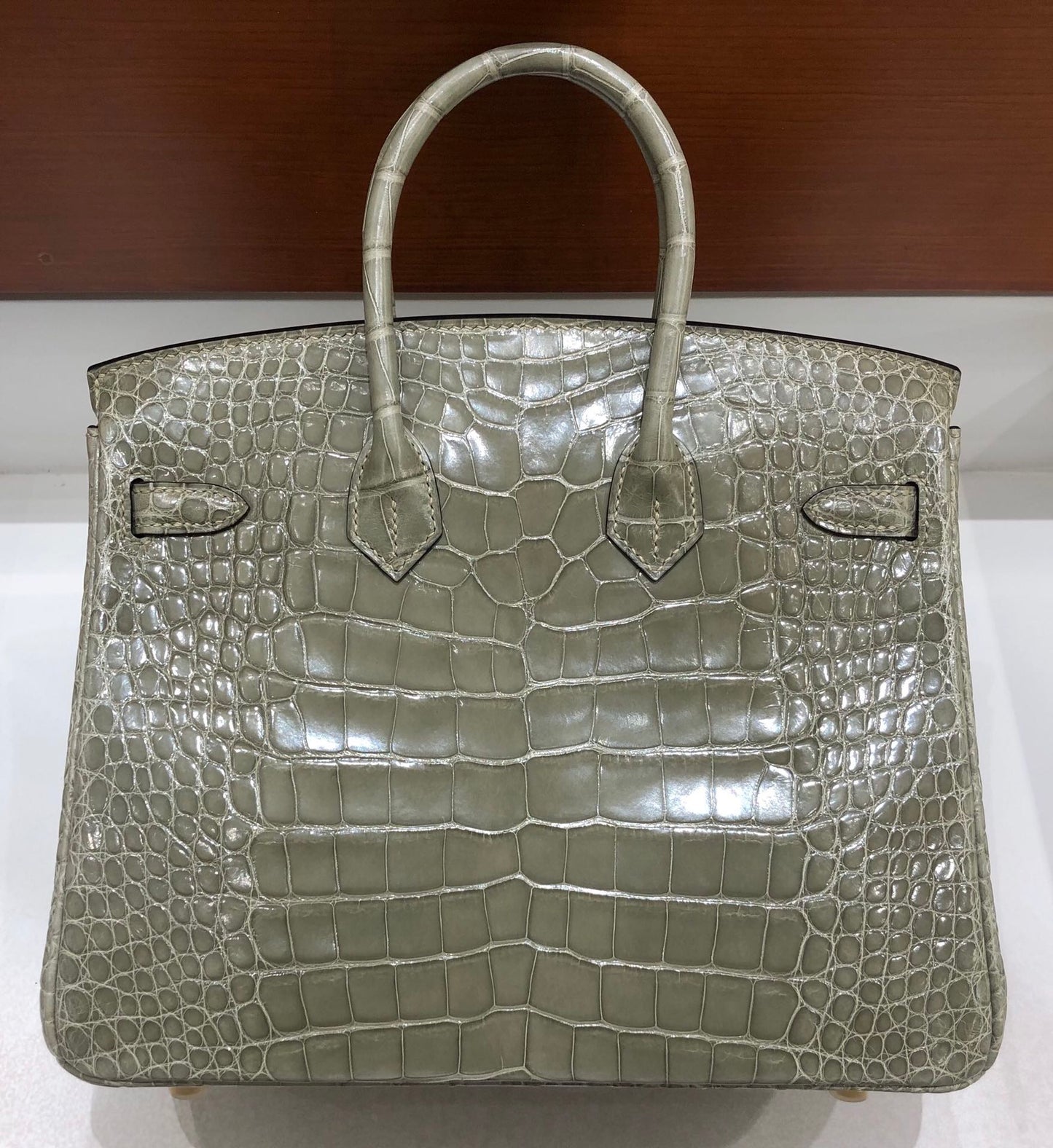 小愛款-Birkin 25 美洲方塊鱷魚 斑鳩灰 金扣