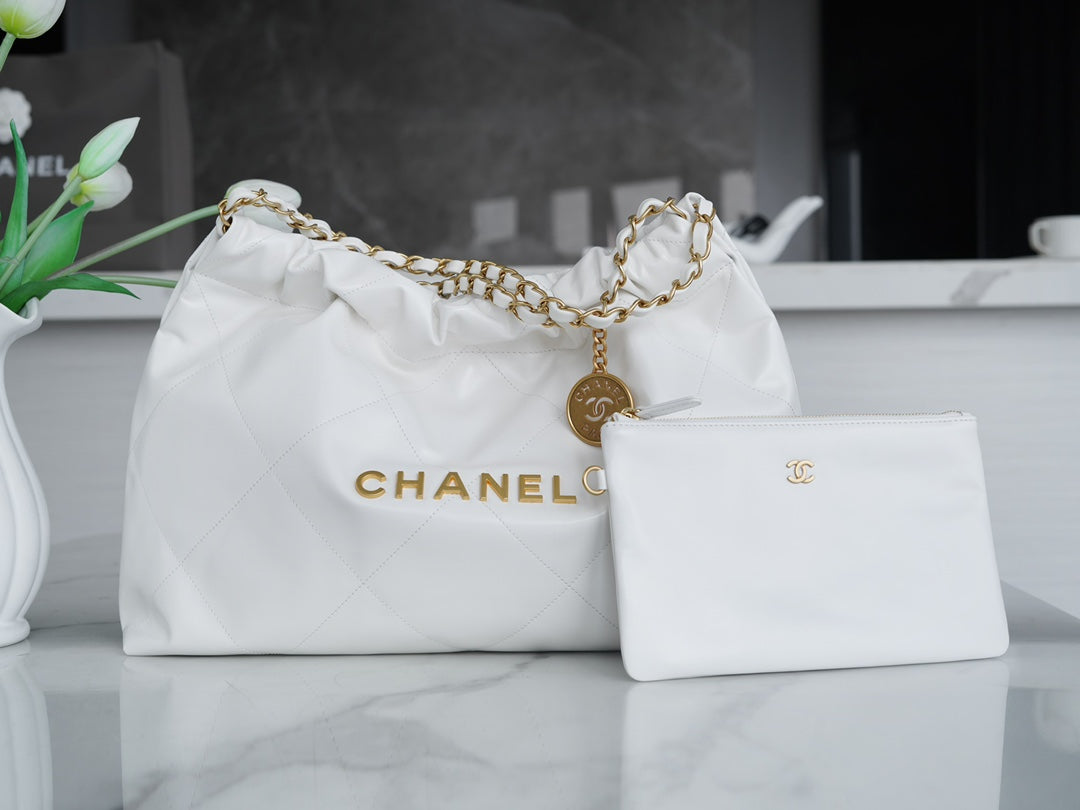 小香家-Chanel 22號手袋 橫版 白金色