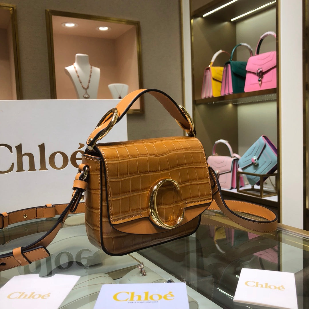 克羅C-C Bag 鱷魚壓紋 淺棕色