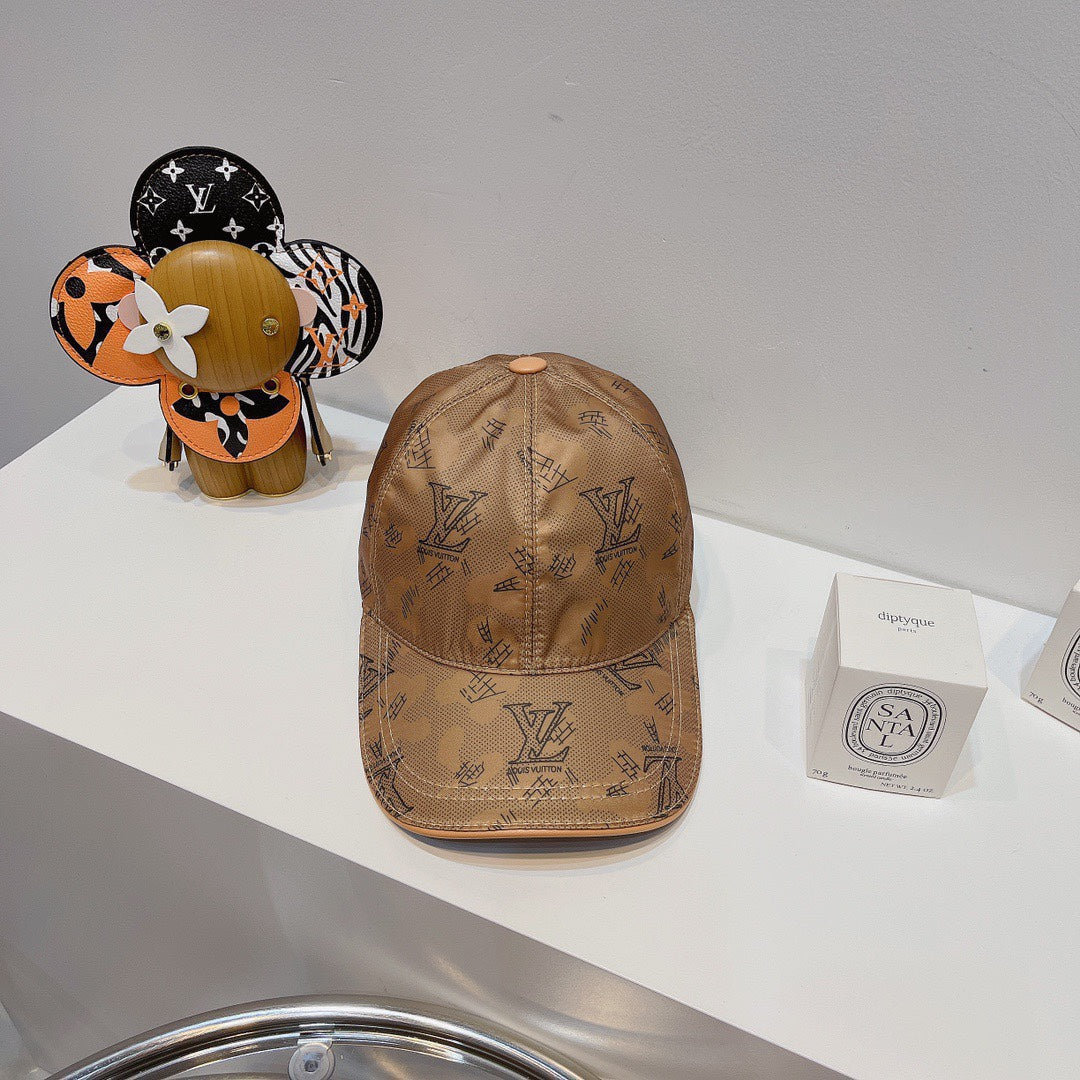 路L家-新款經典老花絲印棒球帽 咖啡色