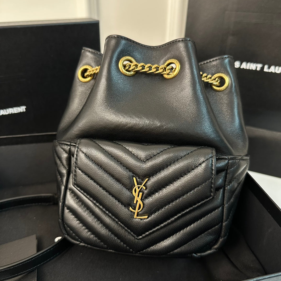 聖Y羅-Joe Backpack 絎縫雙肩包 黑色金扣 Mini
