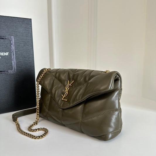 聖Y羅-Loulou Puffer 23cm 絎縫小羊皮雲朵包 墨綠色