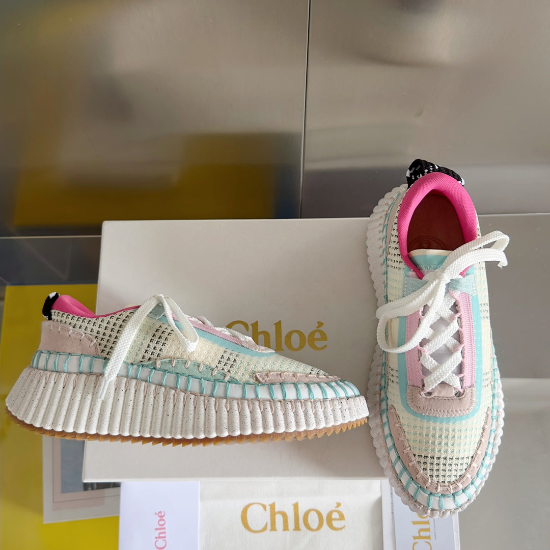 克羅C-Nama sneaker彩虹系列 網面拼色休閒運動鞋 白粉色