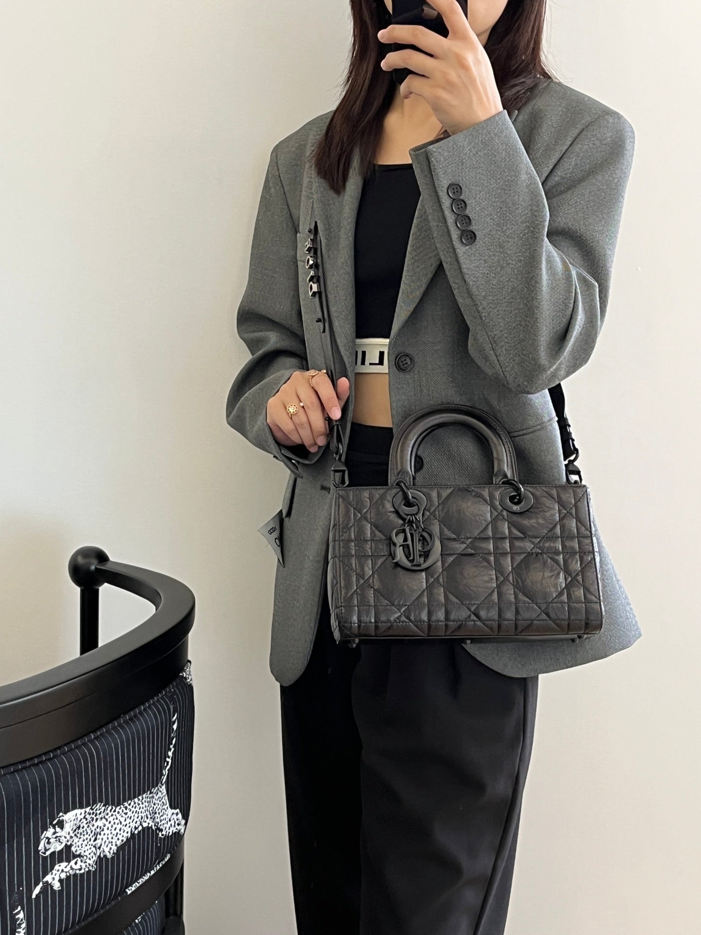 熱銷款 迪D家-2024春夏新款 Lady D-Sire油蠟皮系列 黑色 小號