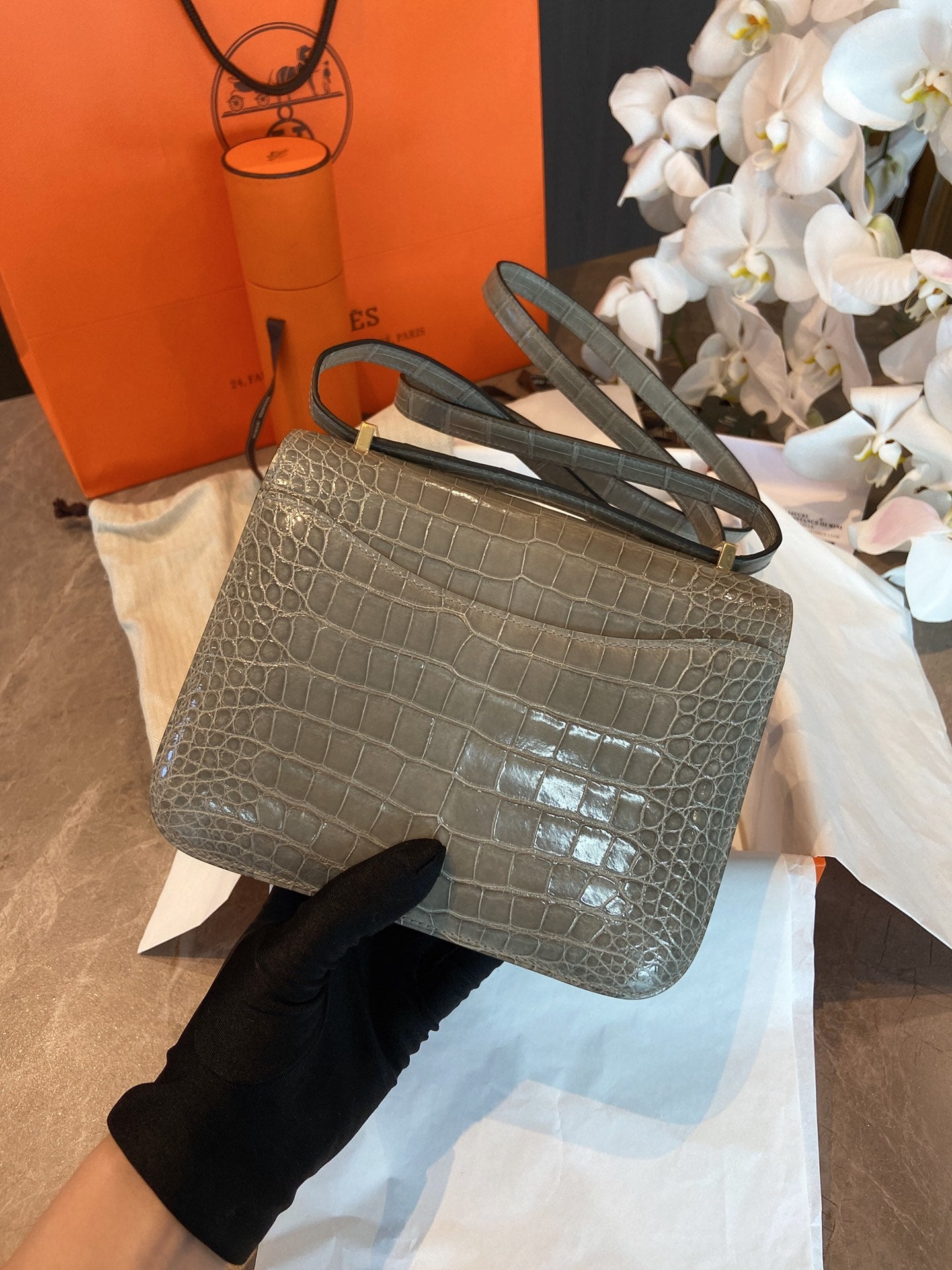 小愛款-Constance Gris Tourterelle 81 斑鳩灰 鱷魚 金扣