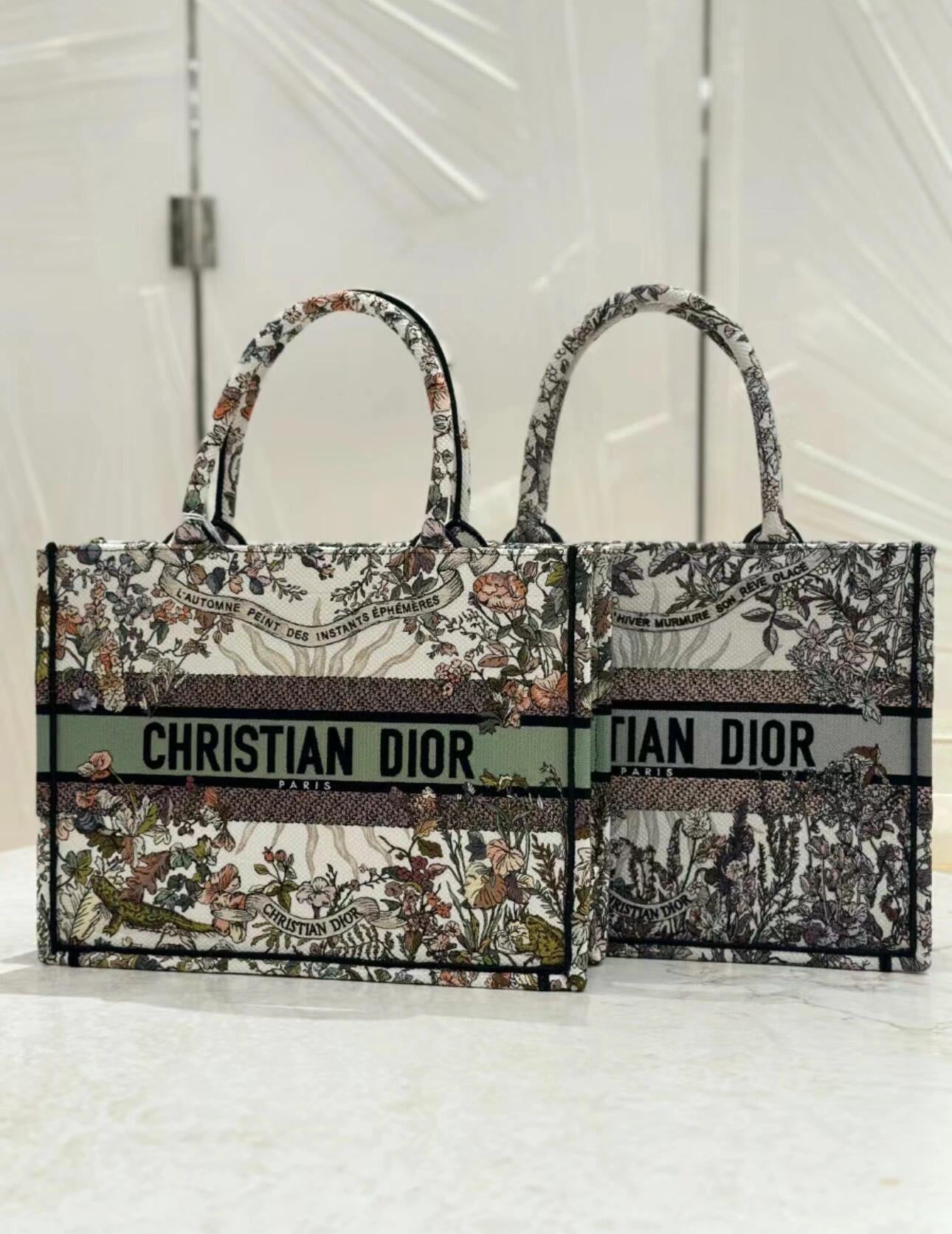 迪D家-2024春夏系列 Book Tote 太陽刺繡 白綠色 中號