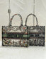 迪D家-2024春夏系列 Book Tote 太陽刺繡 白綠色 中號
