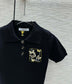 迪D家-2403 刺繡蝴蝶polo領針織短袖 黑色