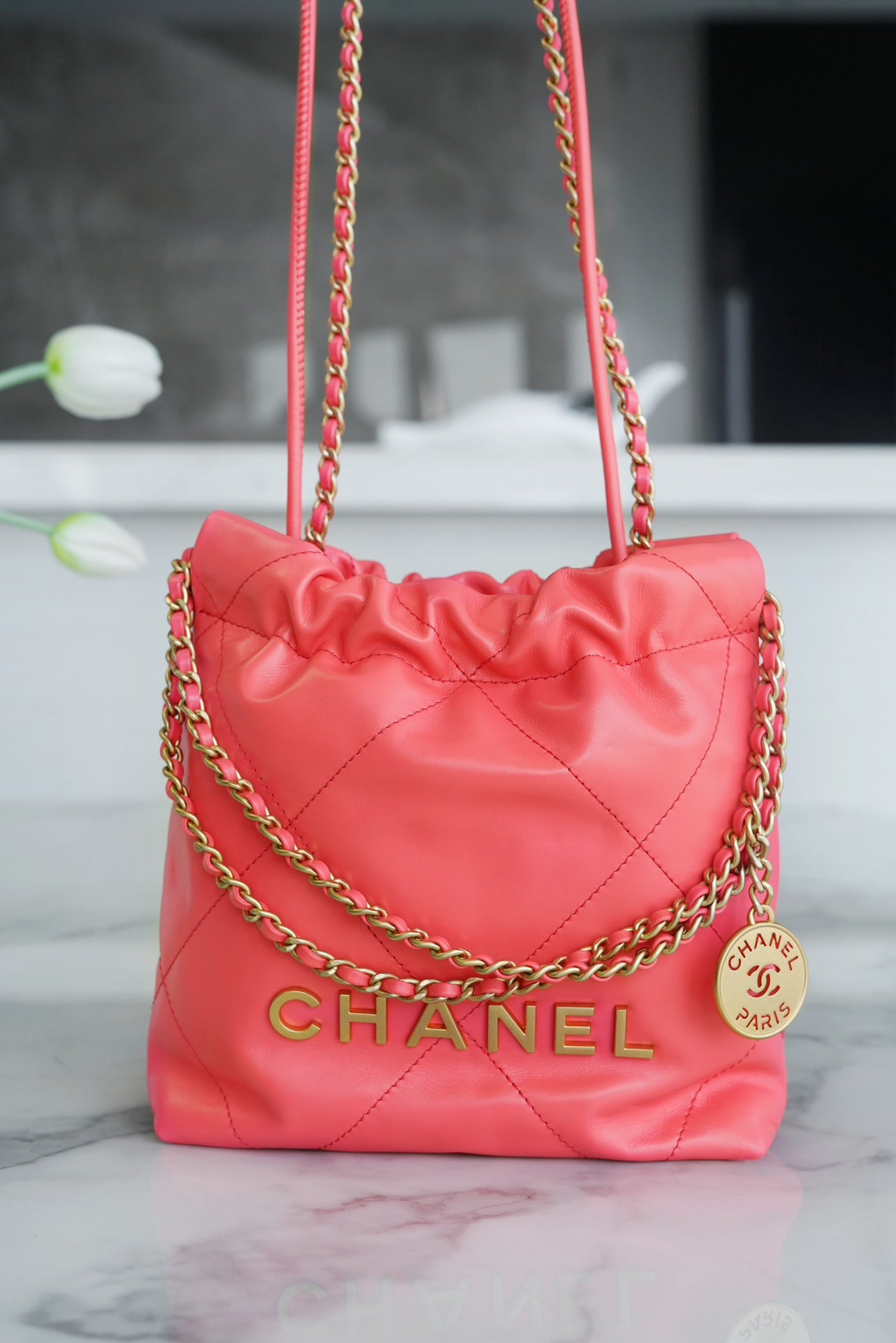 小香家-Chanel 22號手袋 橙紅色 雙鍊條