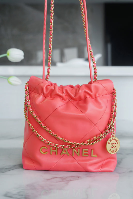 小香家-Chanel 22號手袋 橙紅色 雙鍊條