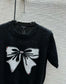 小香家-2403 刺繡蝴蝶結圖案針織短袖 黑色