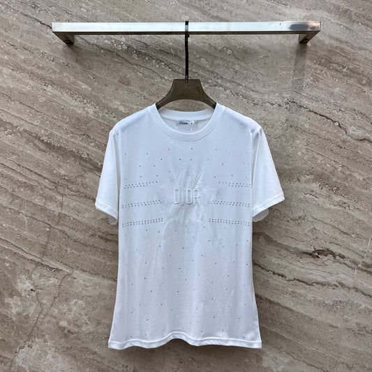 迪D家-2403 刺繡五角星裝飾燙滿鑽設計圓領短袖TEE