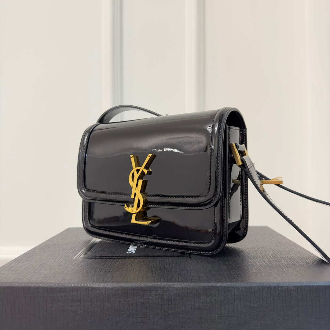 聖Y羅-BOX SAINT LAURENT 豆腐包 小號 漆皮黑色