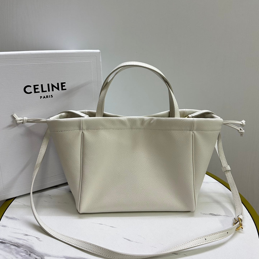 賽C家-CABAS TRIOMPHE 光滑牛皮革抽繩包 奶白色 小號