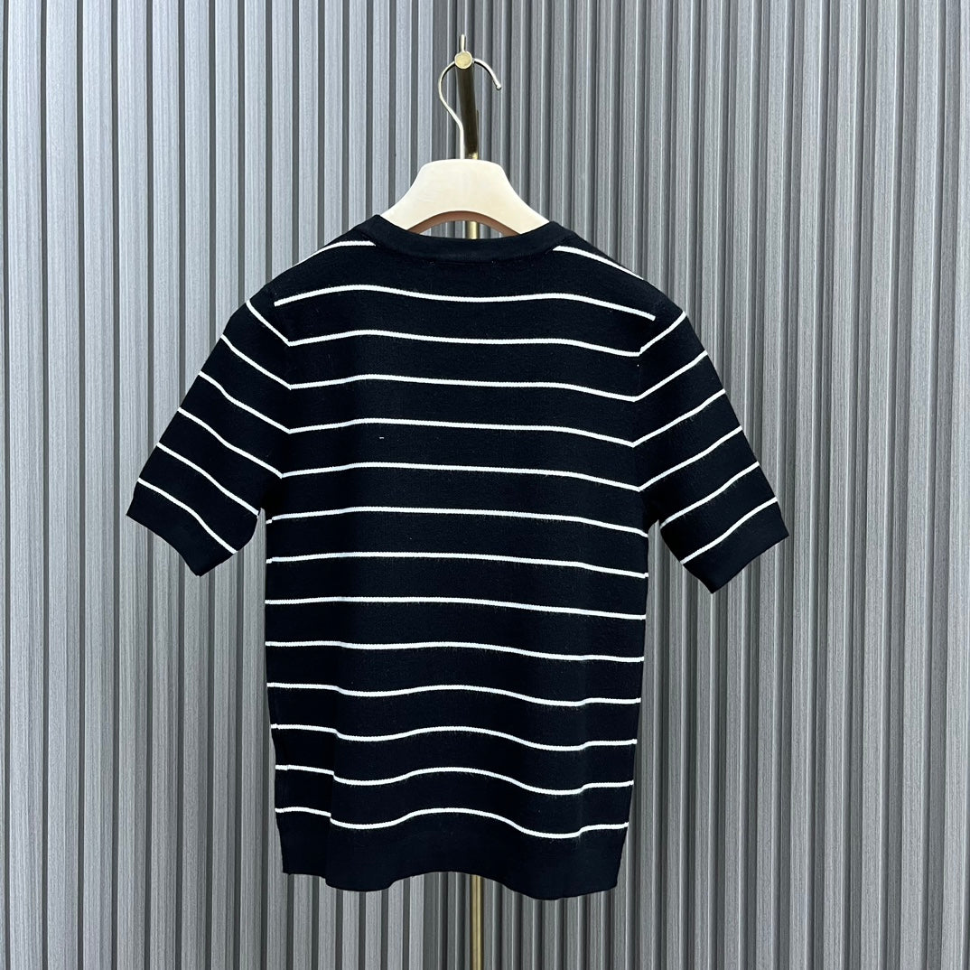 穆M家-2404 24新品上架圓領條紋短袖TEE 黑色
