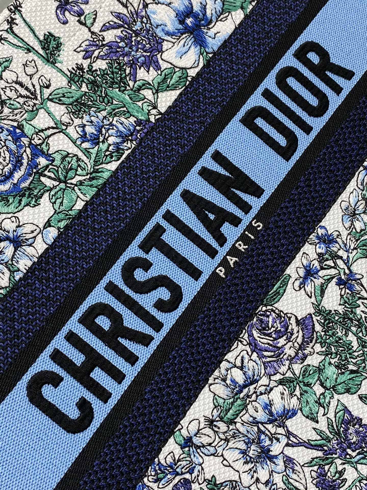 迪D家-Book Tote 2023春夏系列 浪漫花刺繡藍色 中號