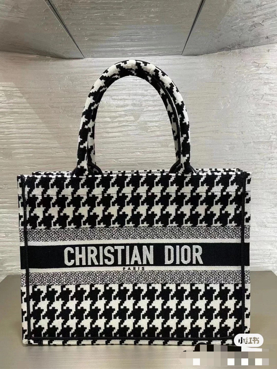 迪D家-最新款 Tote 黑白千鳥格 中號