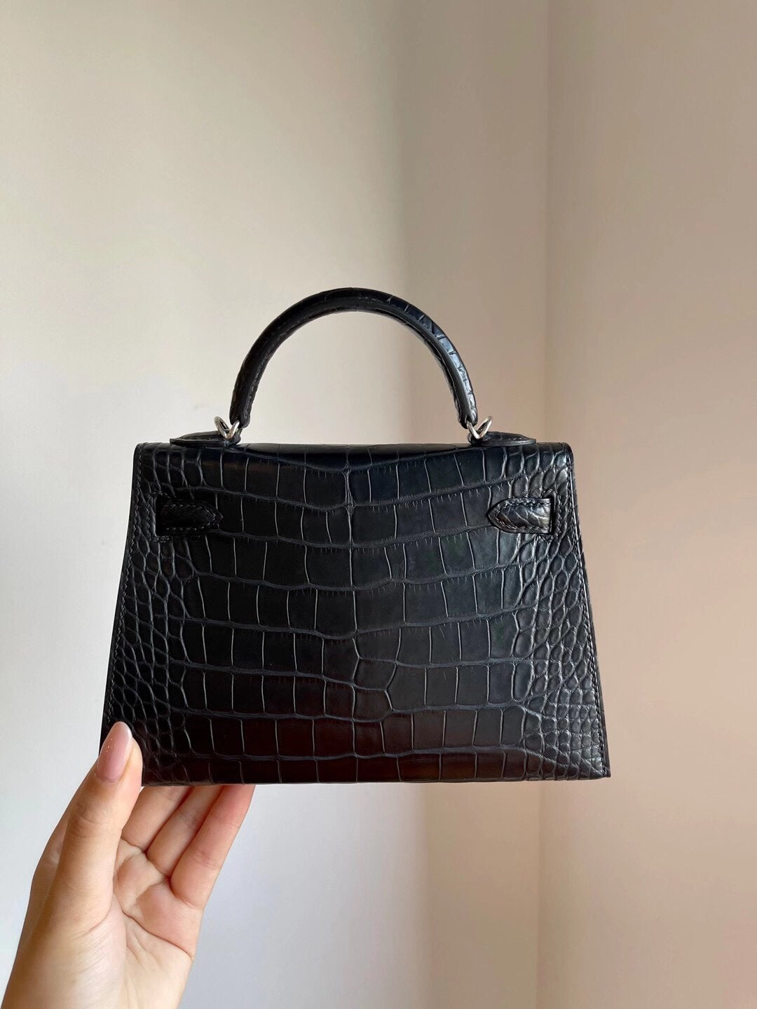 小愛款-Kelly mini 2代  美洲霧面鱷魚 黑色 銀扣