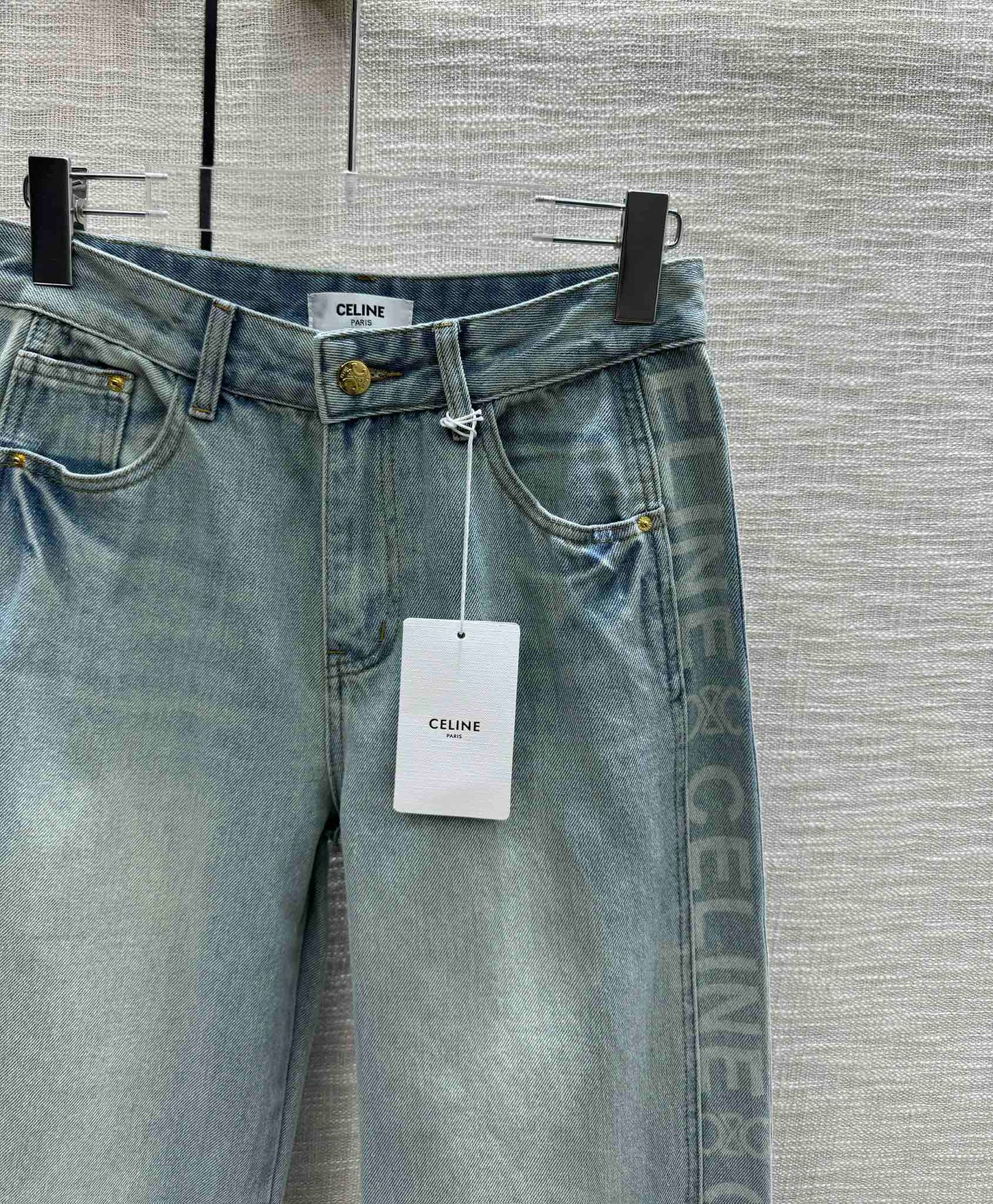 賽C家-2404 撞色logo高腰直筒牛仔褲