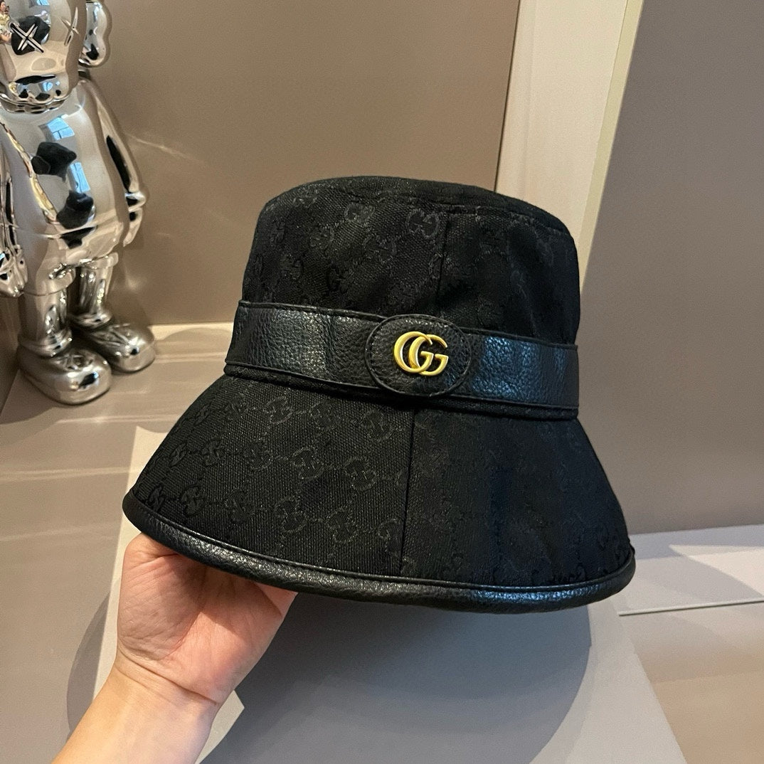 古G家-經典款老花皮革漁夫帽 黑色