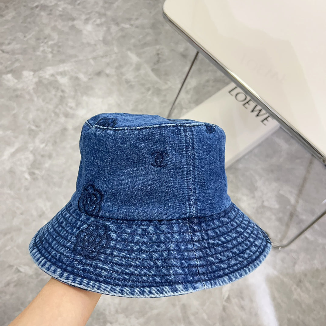 小香家-個性刺繡牛仔漁夫帽 藍色