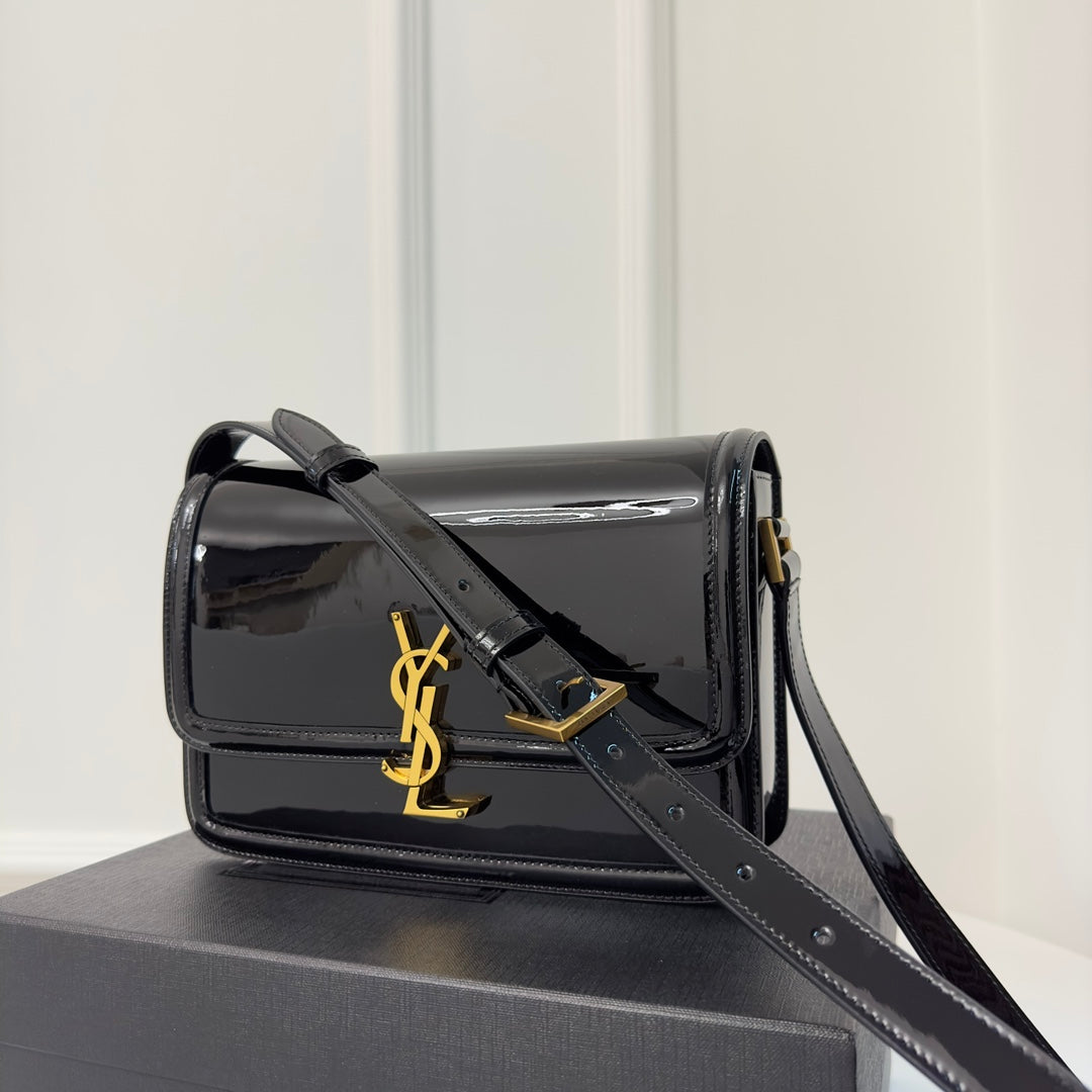 聖Y羅-BOX SAINT LAURENT 豆腐包 大號 漆皮黑色