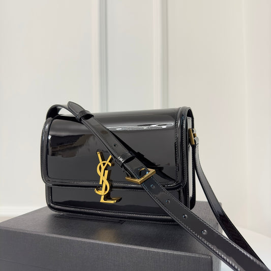 聖Y羅-BOX SAINT LAURENT 豆腐包 大號 漆皮黑色