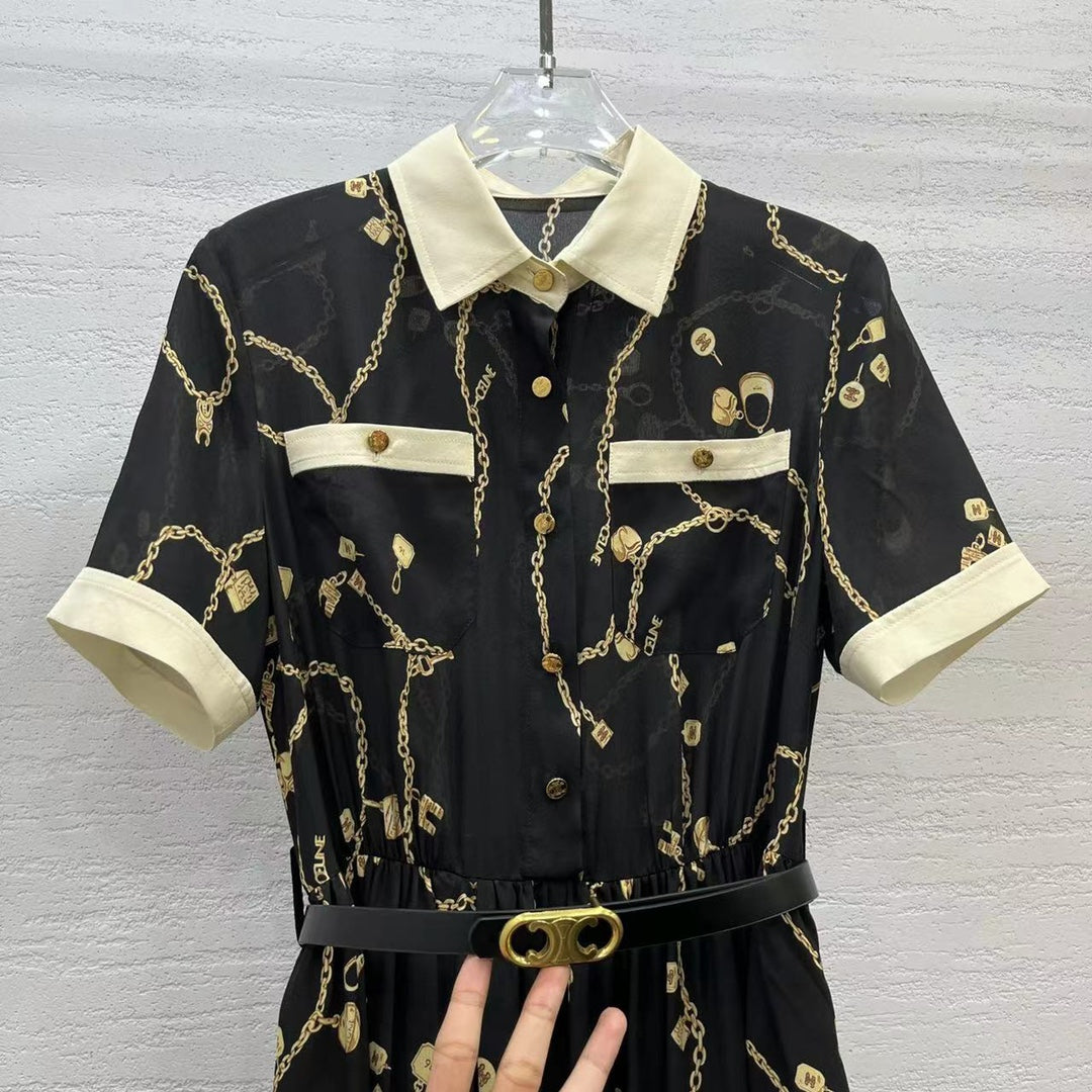 賽C家-2403 絲綢印花大擺洋裝