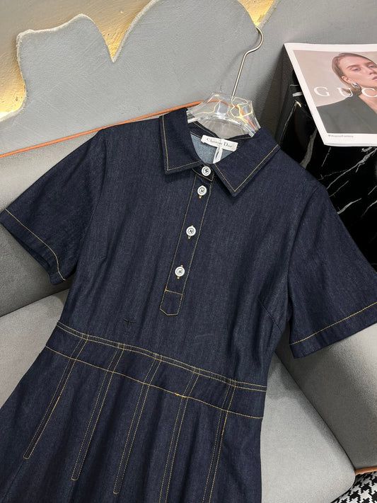迪D家-2403 24SS夏季新款牛仔翻領連身裙
