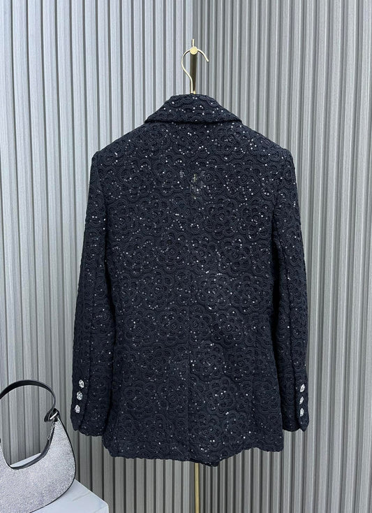 小香家-2403 24新品上架重工珠片繡花外套 黑色