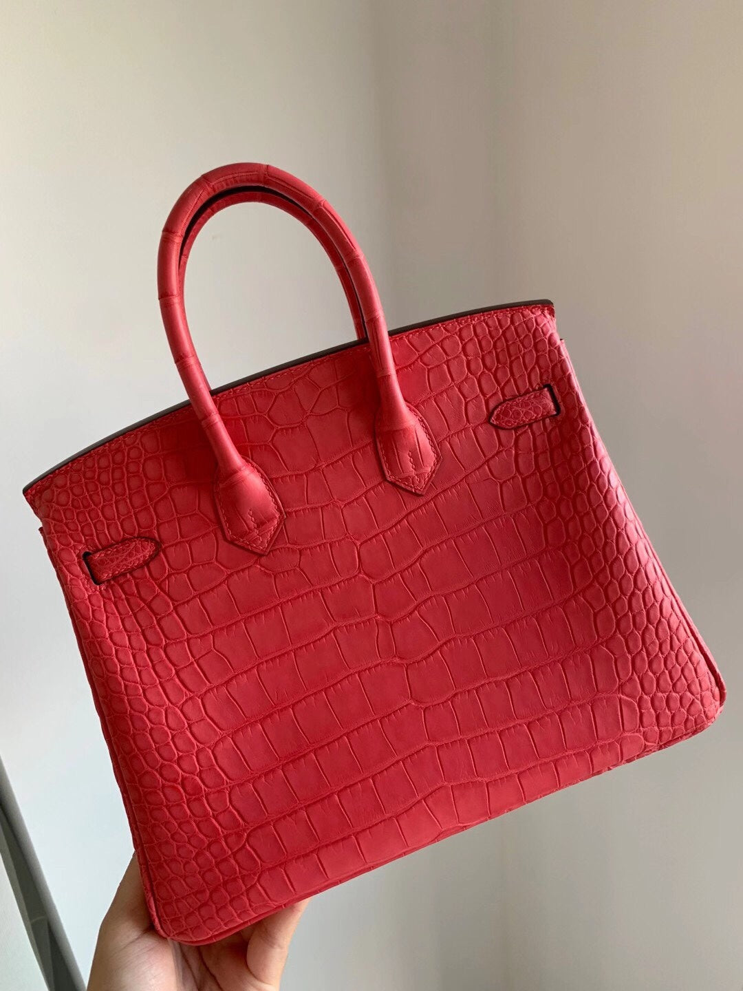 小愛款-Birkin 25 美洲方塊鱷魚 A5 Mat croco handle 杜鵑紅 銀扣