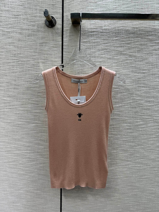 迪D家-2403 刺繡CD字母針織小背心 橘色